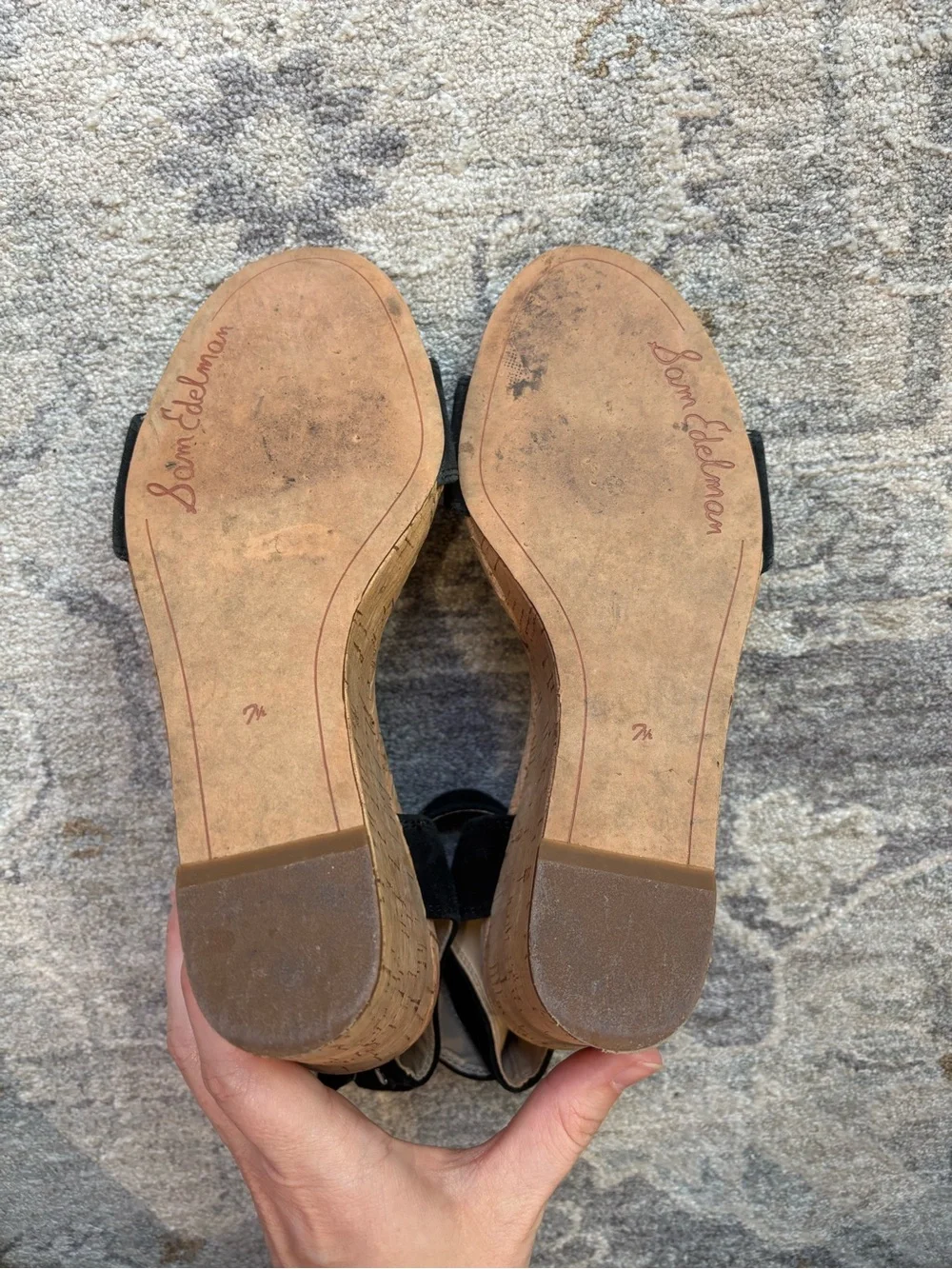 Sam Edelman Willow Black Suede Cork Wedge Sandals